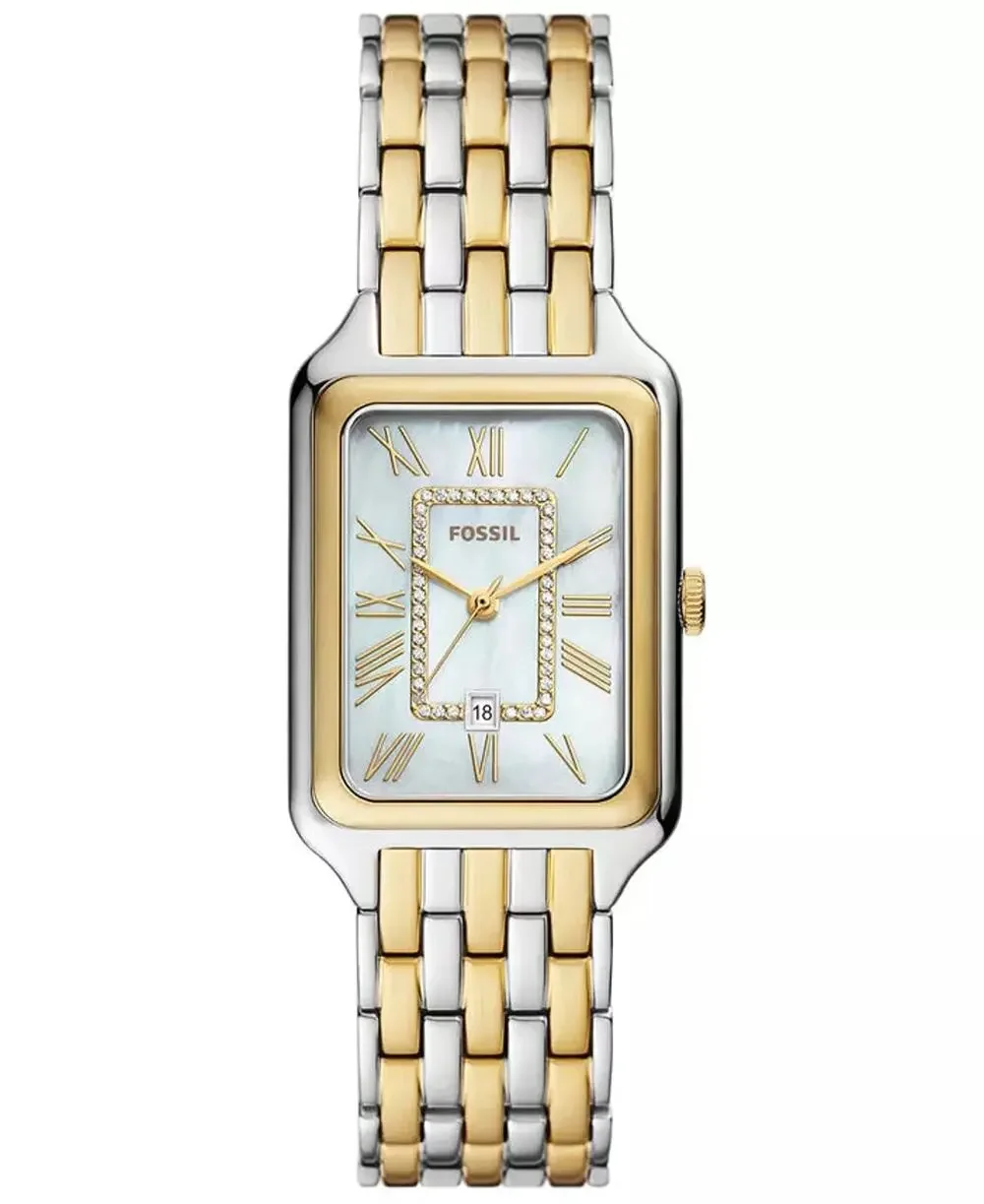 Fossil Es5305 Women's Two Tone Rectangular Crystal Watch New With Tags